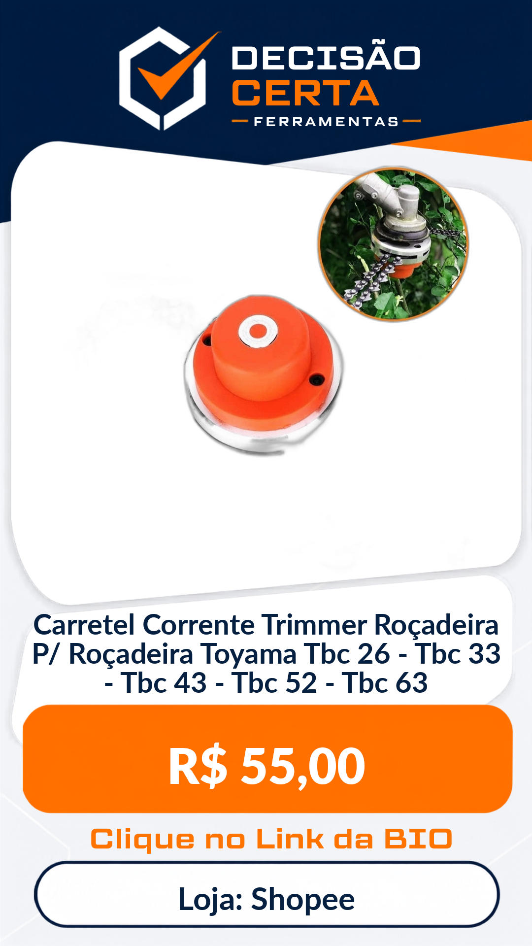 Carretel Corrente Trimmer Roçadeira P/ Roçadeira Toyama Tbc 26 - Tbc 33 - Tbc...