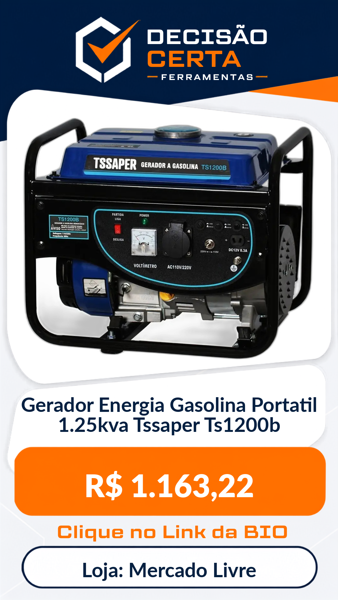 Gerador Energia Gasolina Portatil 1.25kva Tssaper Ts1200b