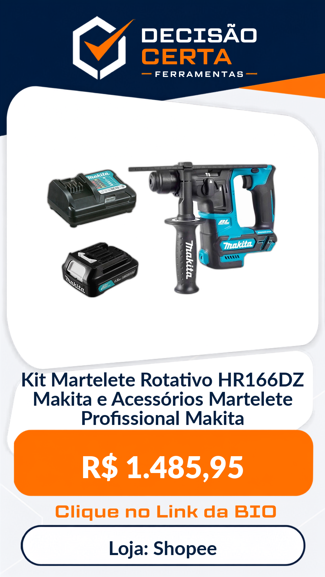 Kit Martelete Rotativo HR166DZ Makita e Acessórios Martelete Profissional Makita