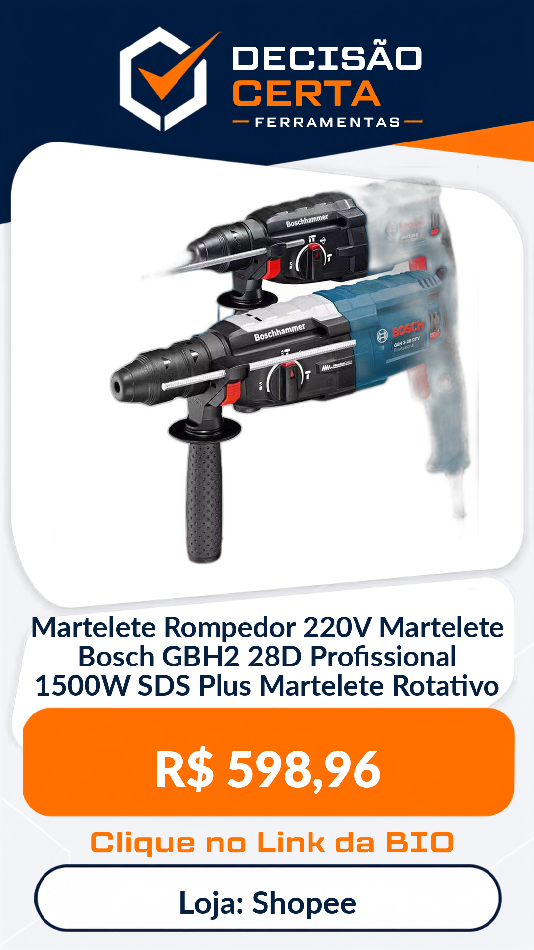 Martelete Rompedor 220V Martelete Bosch GBH2 28D Profissional 1500W SDS Plus ...