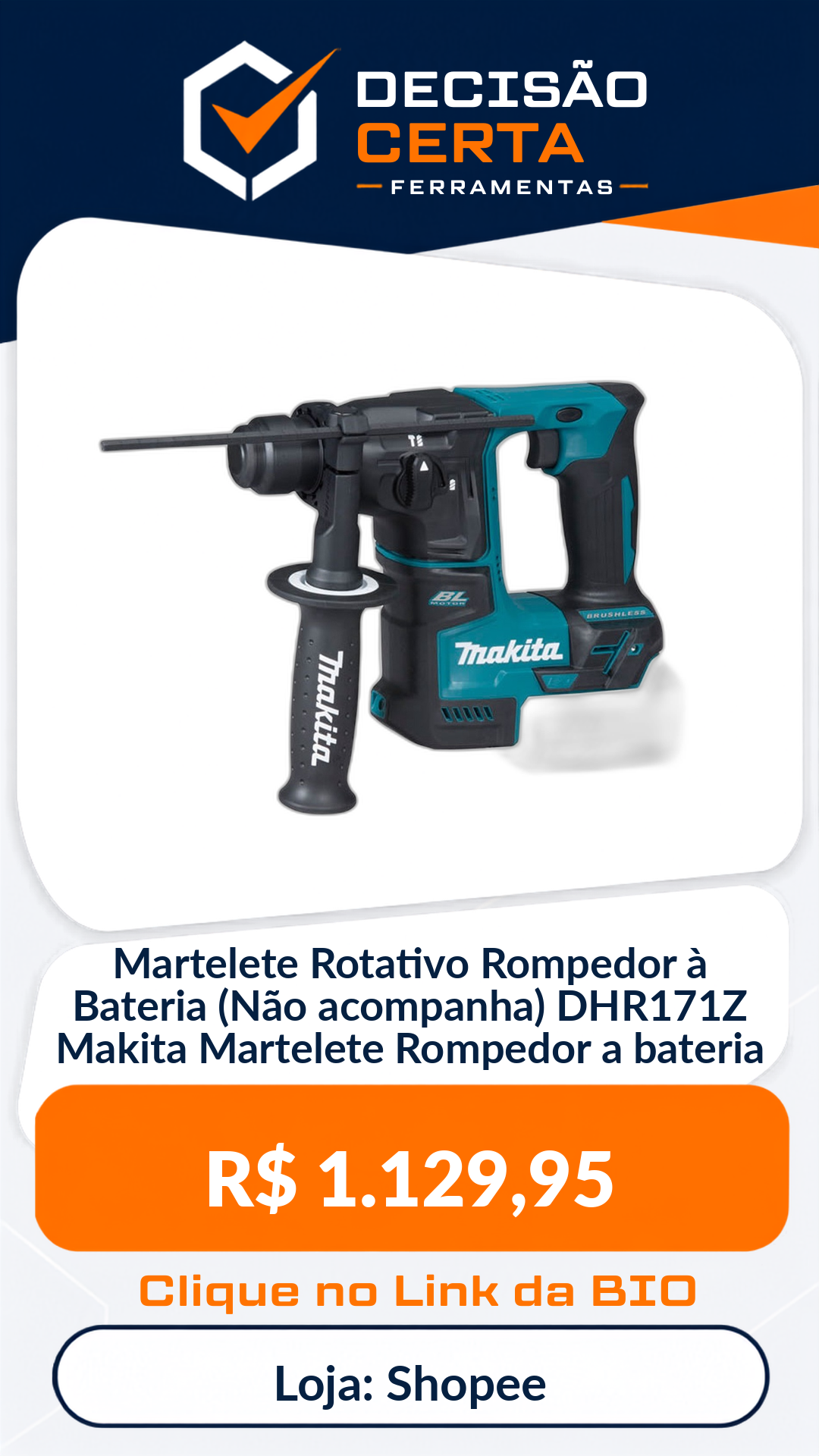 Martelete Rotativo Rompedor à Bateria (Não acompanha) DHR171Z Makita Martelet...