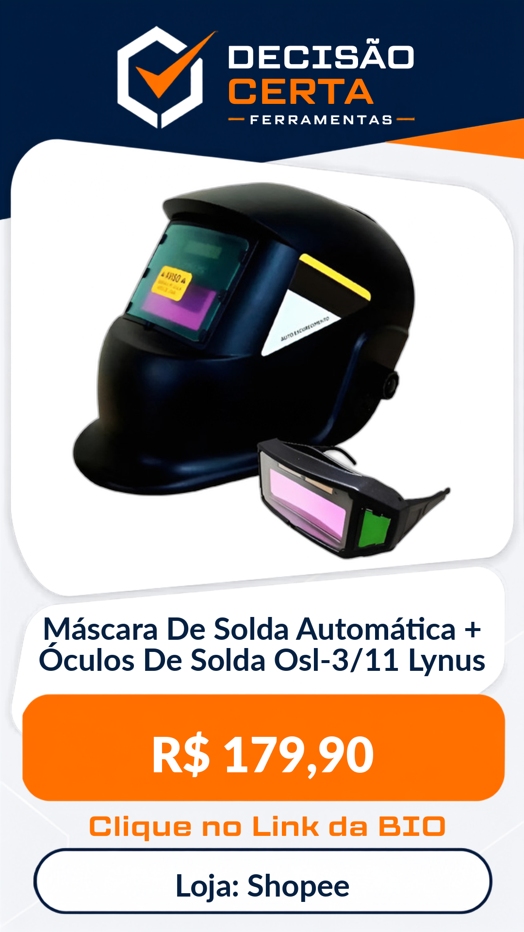 Máscara De Solda Automática + Óculos De Solda Osl-3/11 Lynus
