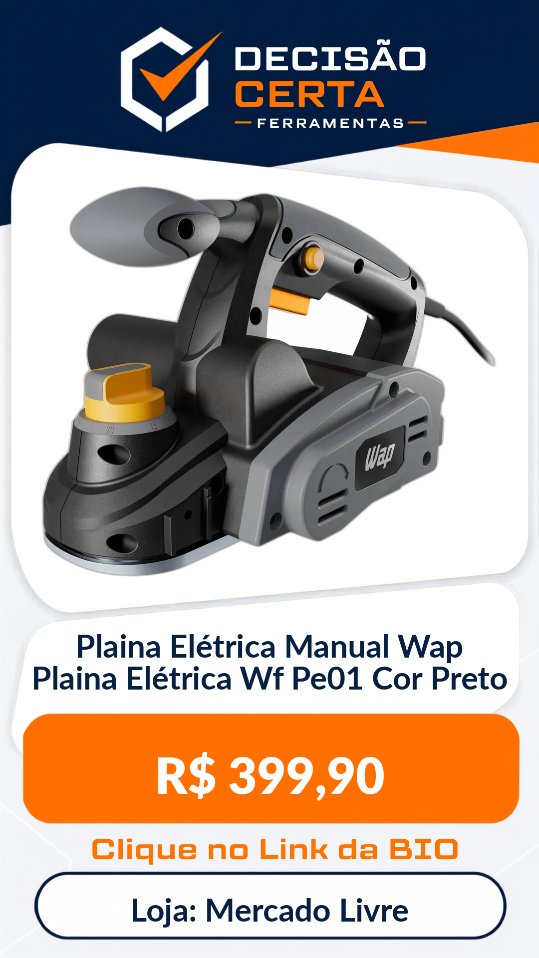 Plaina Elétrica Manual Wap Plaina Elétrica Wf Pe01 Cor Preto